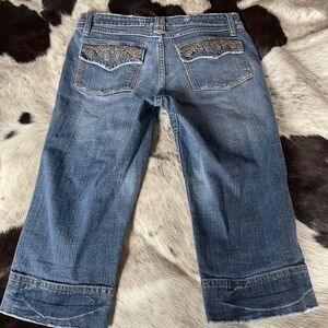 No Boundaries Juniors 11 Cropped Capri Jeans Embellished Pockets Dark Wash